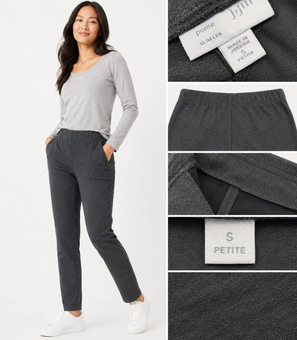 Classic J.Jill Women's Slim Leg Pull-On Pants Size S Petite Charcoal Ponte